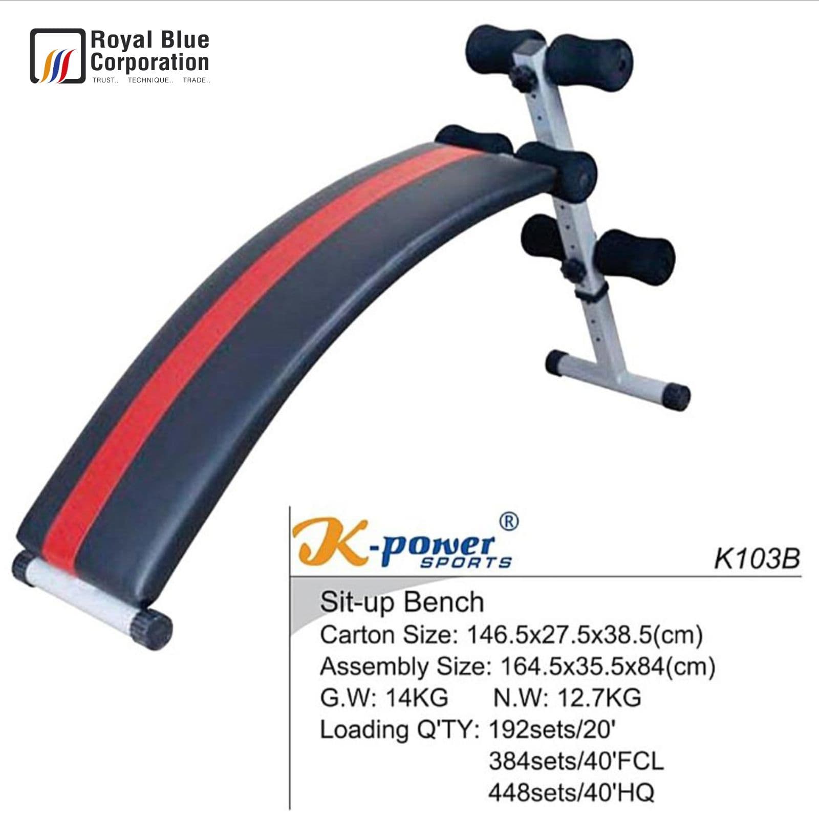 Sit Up Bench K Power K103B Red and Black image